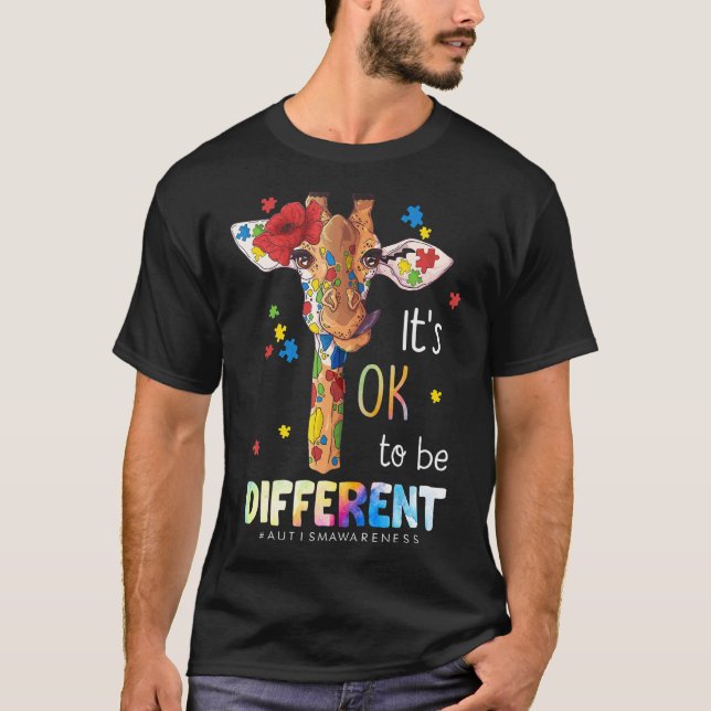 Camiseta É OK Ser Diferente Girafa Puzzle Conscientização d (Frente)
