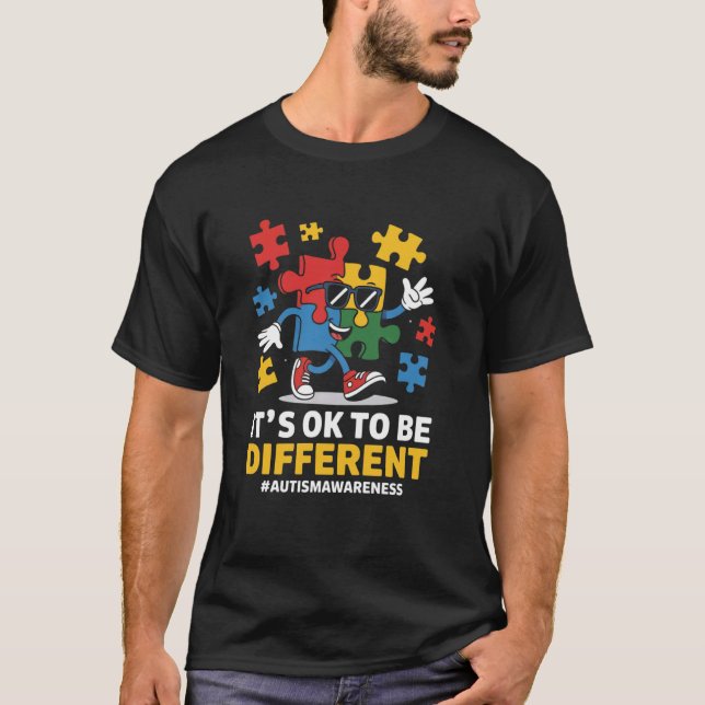 Camiseta É OK Ser Diferente Quebra-Cabeça Dabbing Autismo C (Frente)