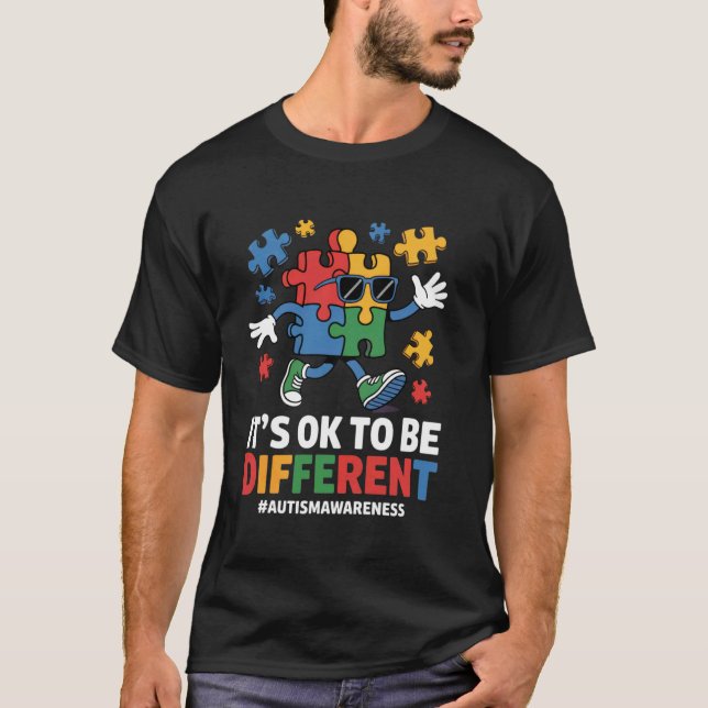 Camiseta É OK Ser Diferente Quebra-Cabeça Dabbing Conscient (Frente)