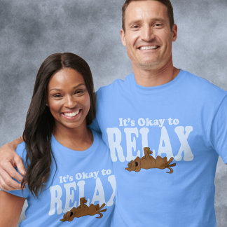 Camiseta É Okay Relaxar Cachorro Fofo Diversão Azul Unisex