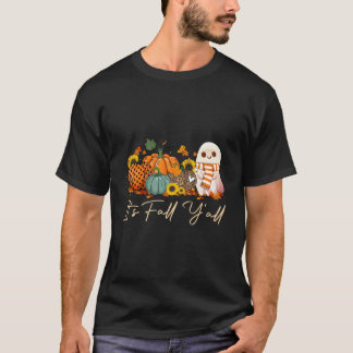Camiseta É Outono, Galera! Boo Fantasma Leopardo Abóbora Ha