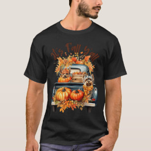 Camiseta É Outono Galera Cachorros Yorkie Abóboras Caminhão