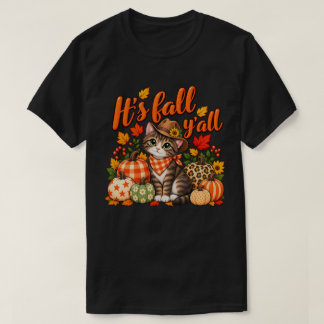 Camiseta É Outono, Pessoal! Gato Fofo de Abóbora de Colheit