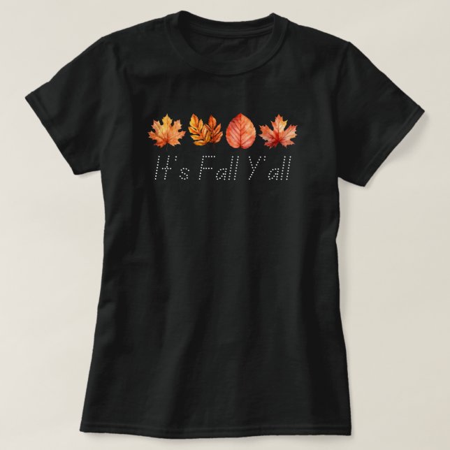 Camiseta É outono Y'all | Estação de outono | Pumpkin Preto (Frente do Design)