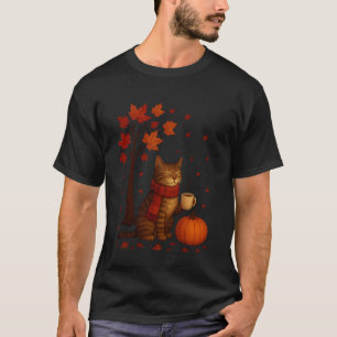 Camiseta É Outono Yu2019Todos Gato Folhas de Outono Diverti