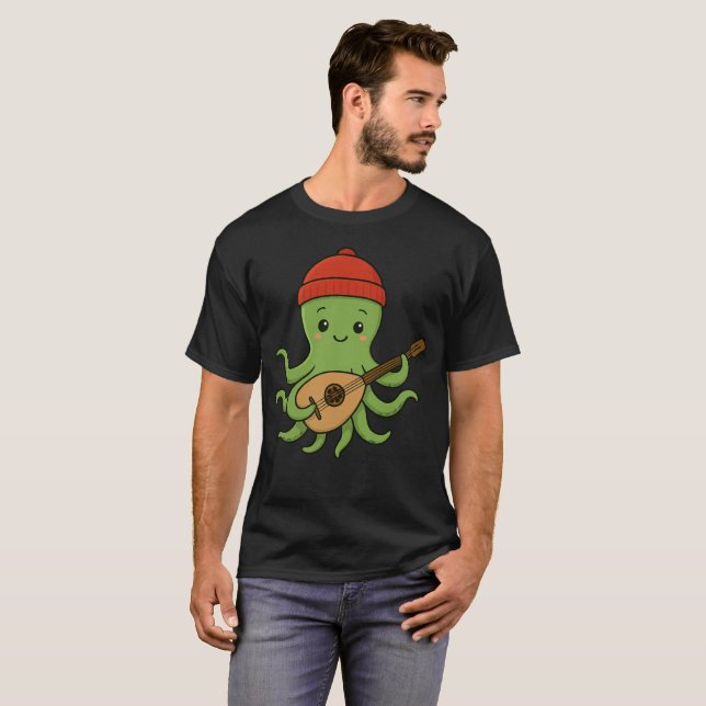 Camiseta e: Polvo Verde Bonito Brincando Com Chapéu Vermelh (Frente Completa)