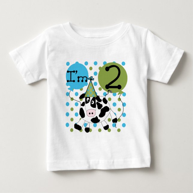 Camiseta e presentes azuis do segundo aniversário (Frente)