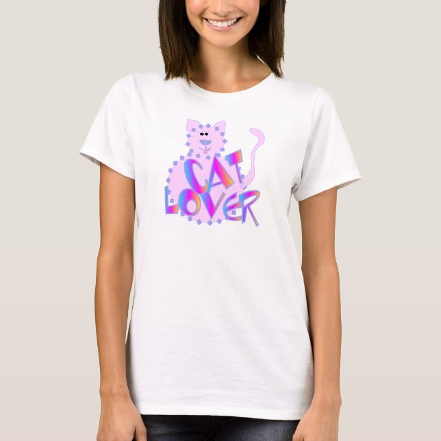Camiseta e presentes cor-de-rosa do amante do gato (Frente)