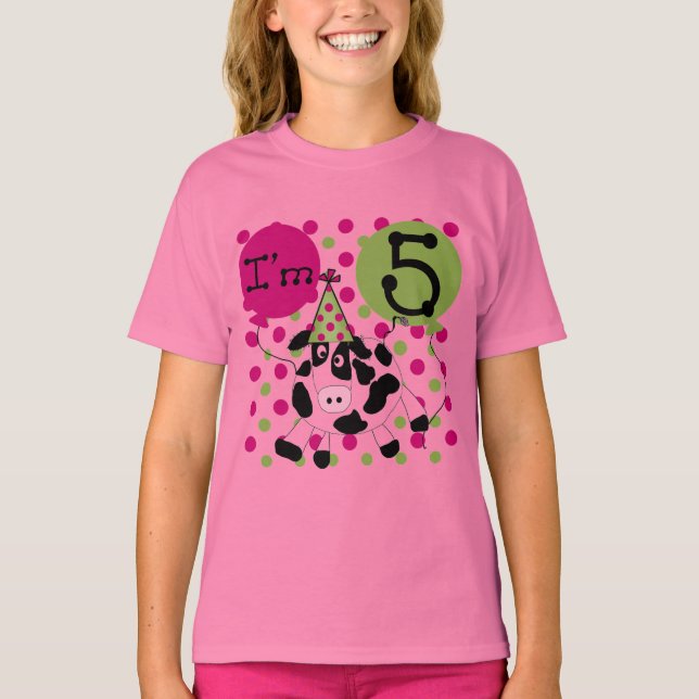 Camiseta e presentes do aniversário da vaca cor-de (Frente)