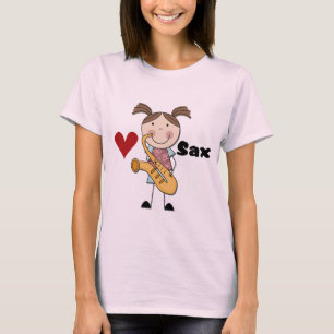 Camiseta e presentes fêmeas do jogador de saxofon