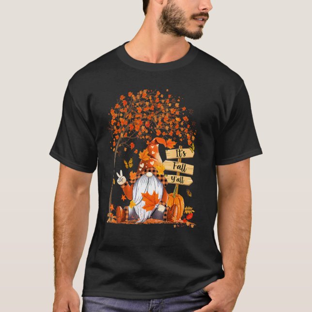 Camiseta É Queda... Gnomo Pumpkin Autumn Thanksgi (Frente)