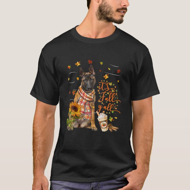 Camiseta É Queda Todos Cachorros Malinois Ação de Graças (Frente)