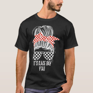 Camiseta É Race Day Y all Messaging Bun Flag Racin