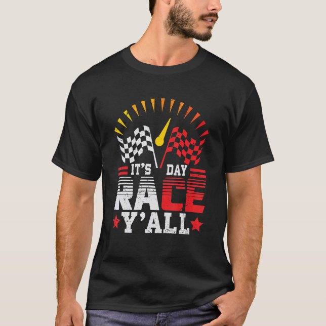 Camiseta É Race Day Y'all Checkered Flag Race Car para B (Frente)