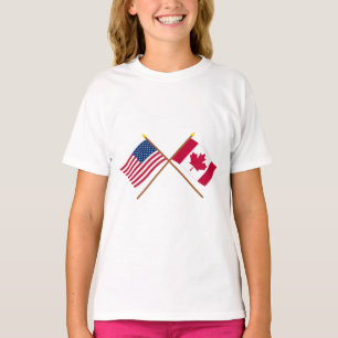 Camiseta E.U. e bandeiras cruzadas Canadá