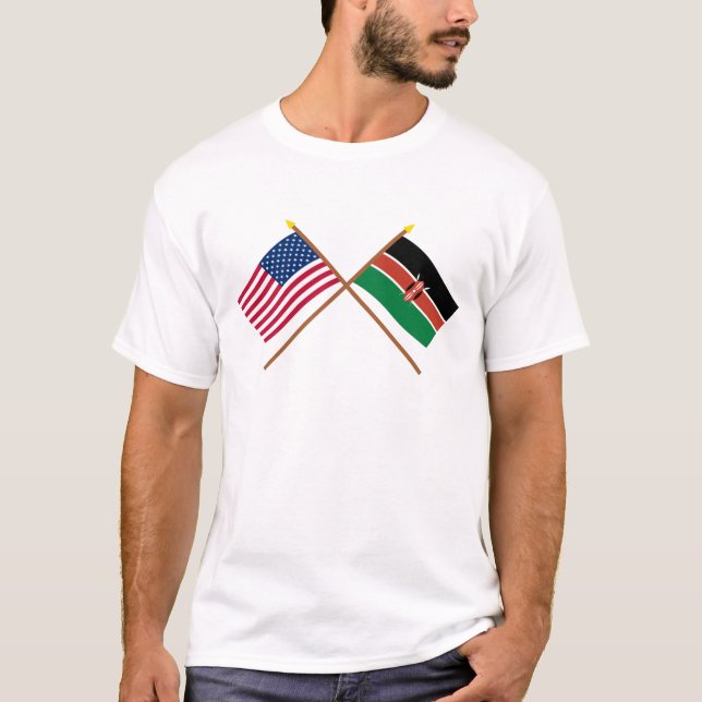 Camiseta E.U. e bandeiras cruzadas Kenya (Frente)