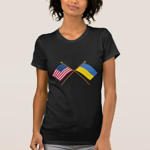 Camiseta E.U. e bandeiras cruzadas Ucrânia