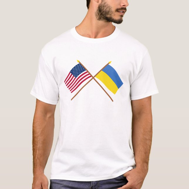 Camiseta E.U. e bandeiras cruzadas Ucrânia (Frente)