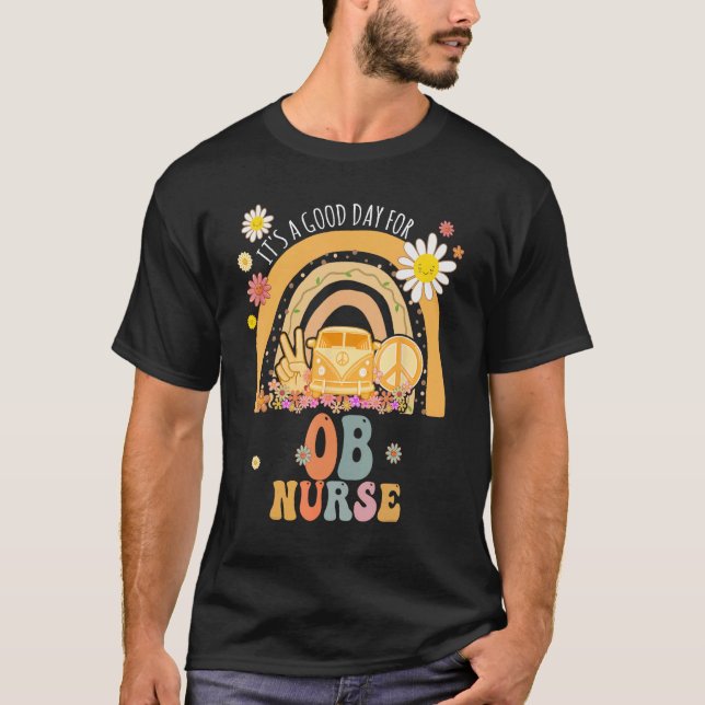 Camiseta É um bom dia para a enfermeira da OB Groovy Hippie (Frente)