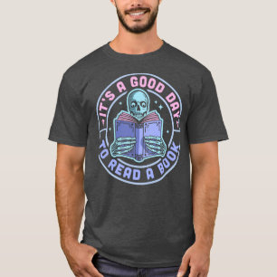Camiseta É Um Bom Dia Para Ler Um Livro Esqueleto Lendo Boo
