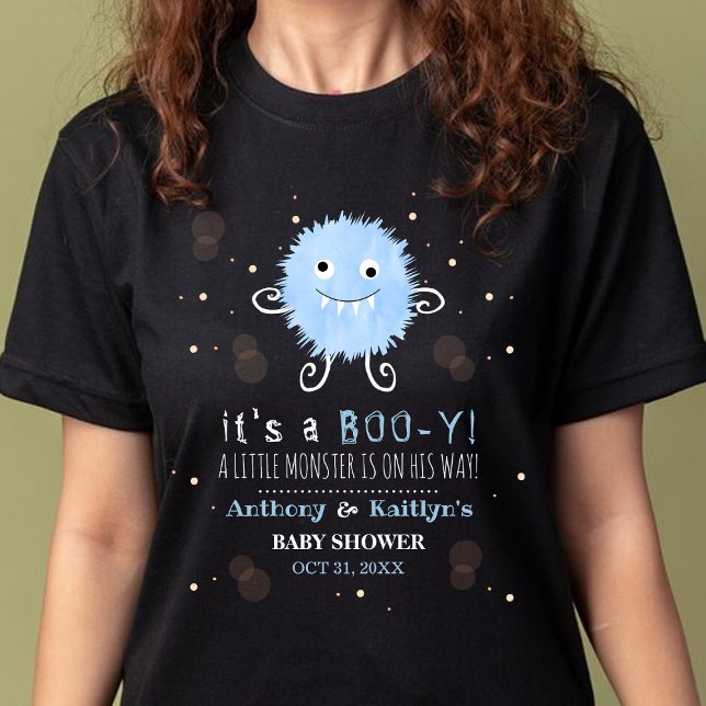 Camiseta É um Boo-y! Chá de fraldas de Halloween de Monstro (Criador carregado)