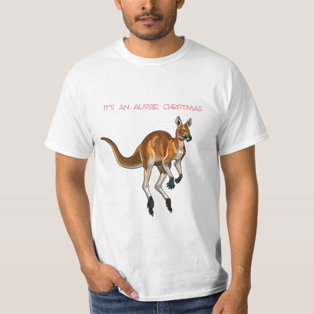 Camiseta É um Natal Aussie com um canguru vermelho (Frente)