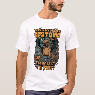 Camiseta É um Pug de Fantasia Humana na Lápide de Abóbora d