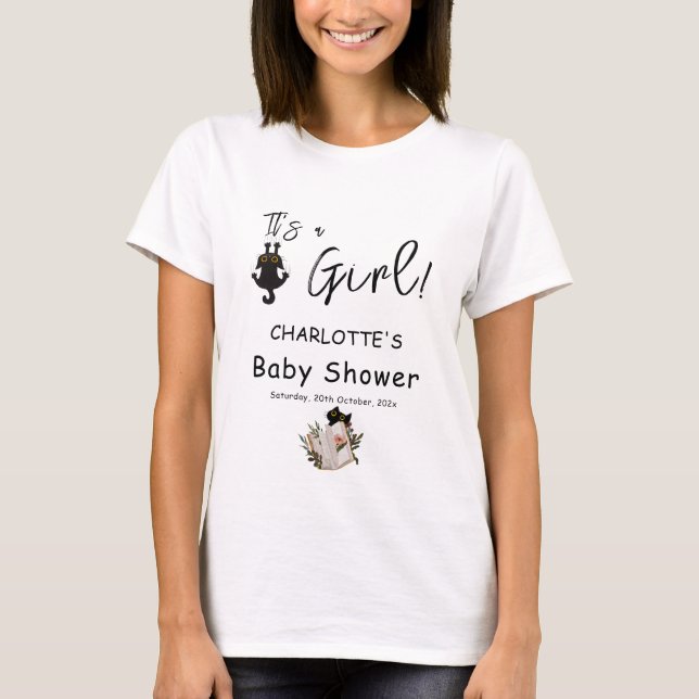 Camiseta É uma garota! Família de Chás de fraldas de Gato e (Frente)