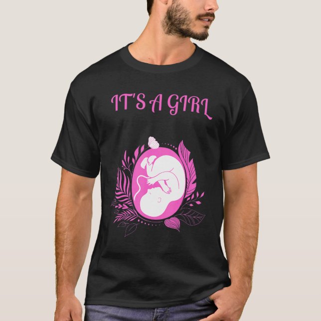 Camiseta É uma garota rosa Chá de fraldas gênero Reveal Co (Frente)