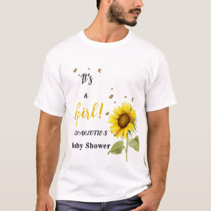 Camiseta É uma Menina! Girassol com Família de Borboletas