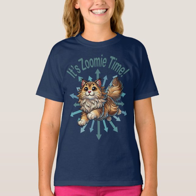 Camiseta É Zoomie Time, Gato de Floresta Norueguesa (Frente)