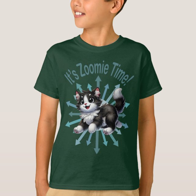 Camiseta É Zoomie Time White Black & White Cat (Frente)