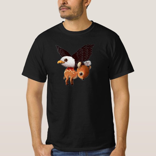 Camiseta Eagle and Fawn Whimsical Wildlife Art Print (Frente)