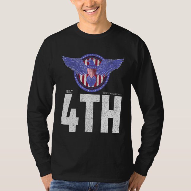 Camiseta Eagle Badge Independence Day with American Happy 4 (Frente)