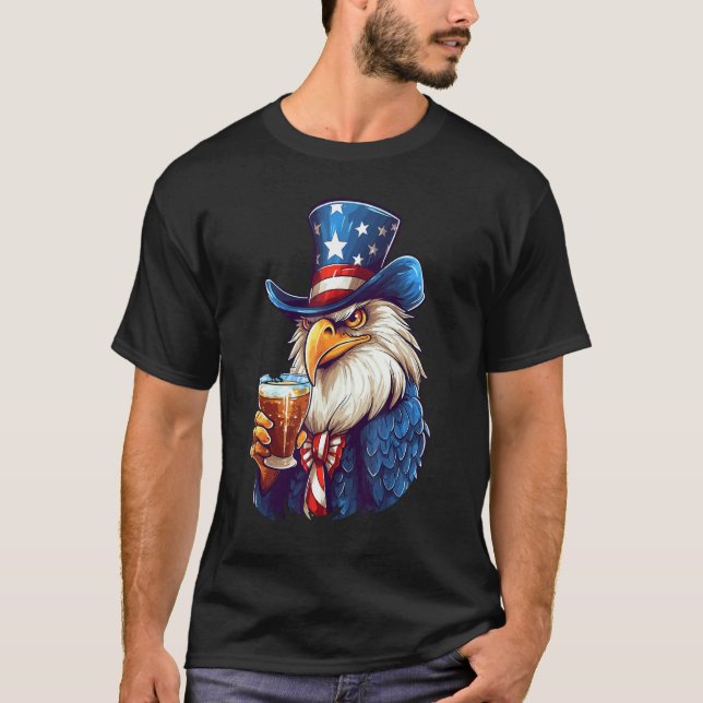 Camiseta Eagle Beer Drinking America Patriotic Eagle 4th Of (Frente)