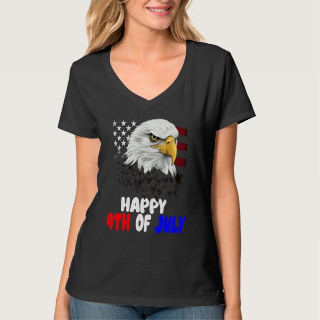 Camiseta Eagle Bird 4th of July American Flag Veterans Memo (Frente)