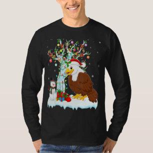 Camiseta Eagle Bird Xmas Tree Lighting Santa Hat Eagle Chri