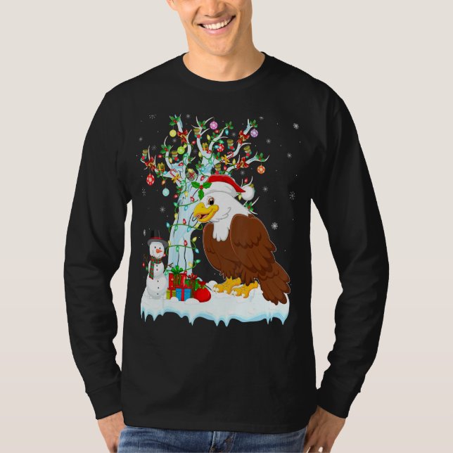 Camiseta Eagle Bird Xmas Tree Lighting Santa Hat Eagle Chri (Frente)