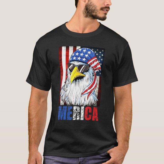 Camiseta Eagle Merica 4 De Julho, Bandeira Americana (Frente)