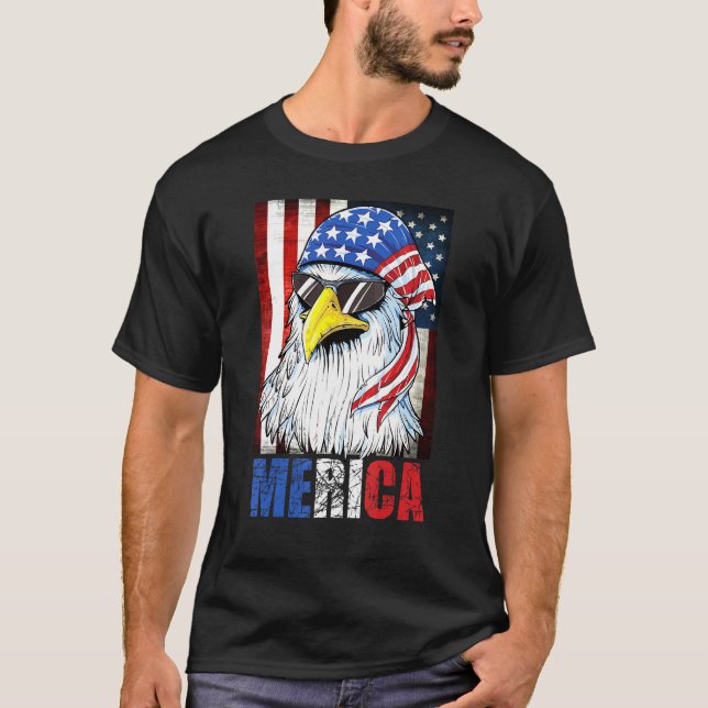 Camiseta Eagle Merica 4 De Julho, Bandeira Americana (Frente)