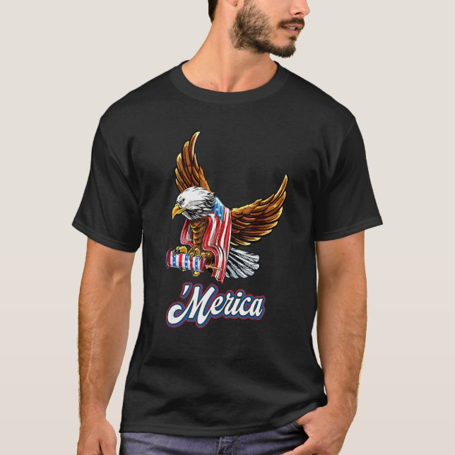Camiseta Eagle Merica Quarto Quarto De Julho Bandeira Ameri (Frente)