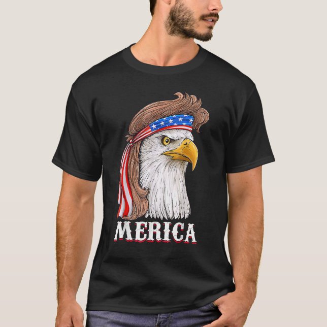 Camiseta Eagle Mullet 4 De Julho Dos Eua Flag Merica (Frente)