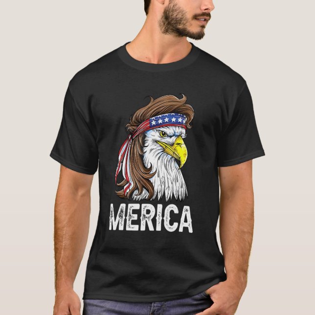 Camiseta Eagle Mullet 4 De Julho Dos Eua Flag Merica (Frente)