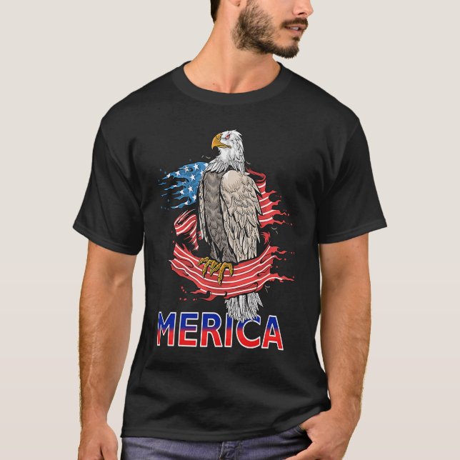 Camiseta Eagle Mullet 4 de julho Merica Patriótica American (Frente)