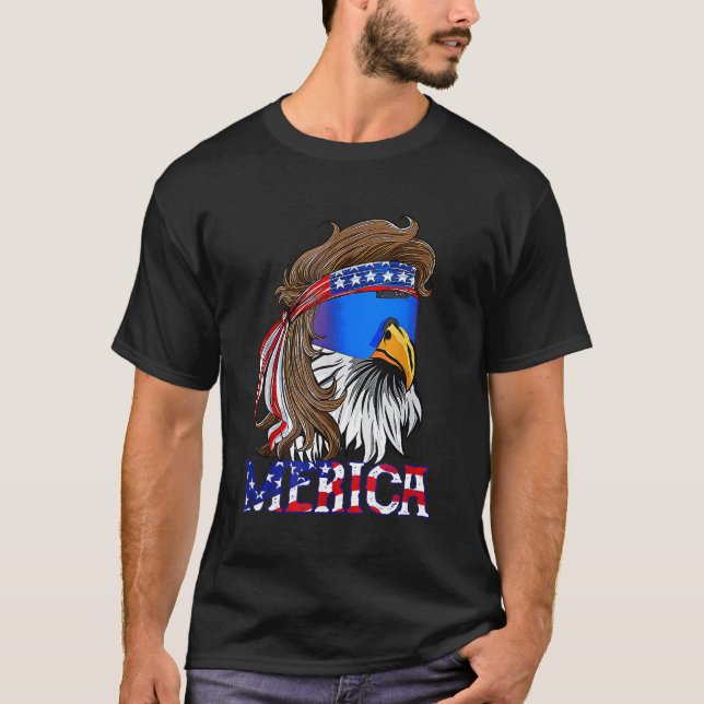Camiseta Eagle Mullet 4 De Julho Norte-Americano Flag Meric (Frente)