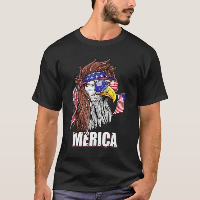 Camiseta Eagle Mullet 4th Of July USA American Flag Merica  (Frente)