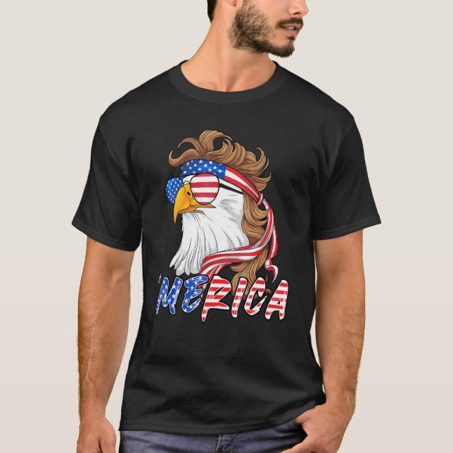 Camiseta Eagle Mullet Merica 4 De Julho Bandeira Americana (Frente)