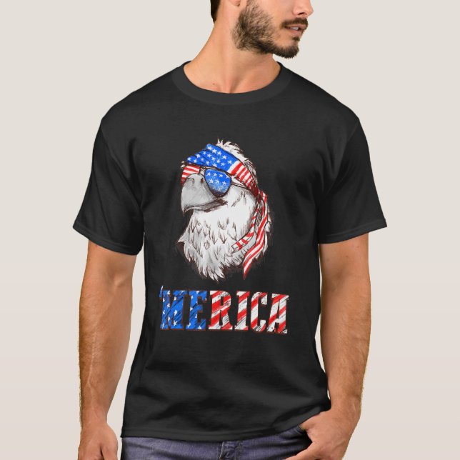 Camiseta Eagle Mullet Merica 4 De Julho Homens Mulheres Ame (Frente)