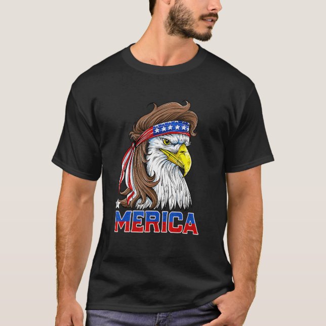 Camiseta Eagle Mullet Merica Men 4 De Julho Bandeira Americ (Frente)