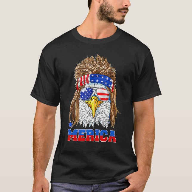Camiseta Eagle Mullet Merica  Men 4th of July American Flag (Frente)